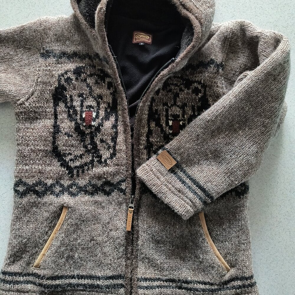 Kyber Outerwear Hooded Zip Up Nepal Sweater Jacket 100% Wool size Medium